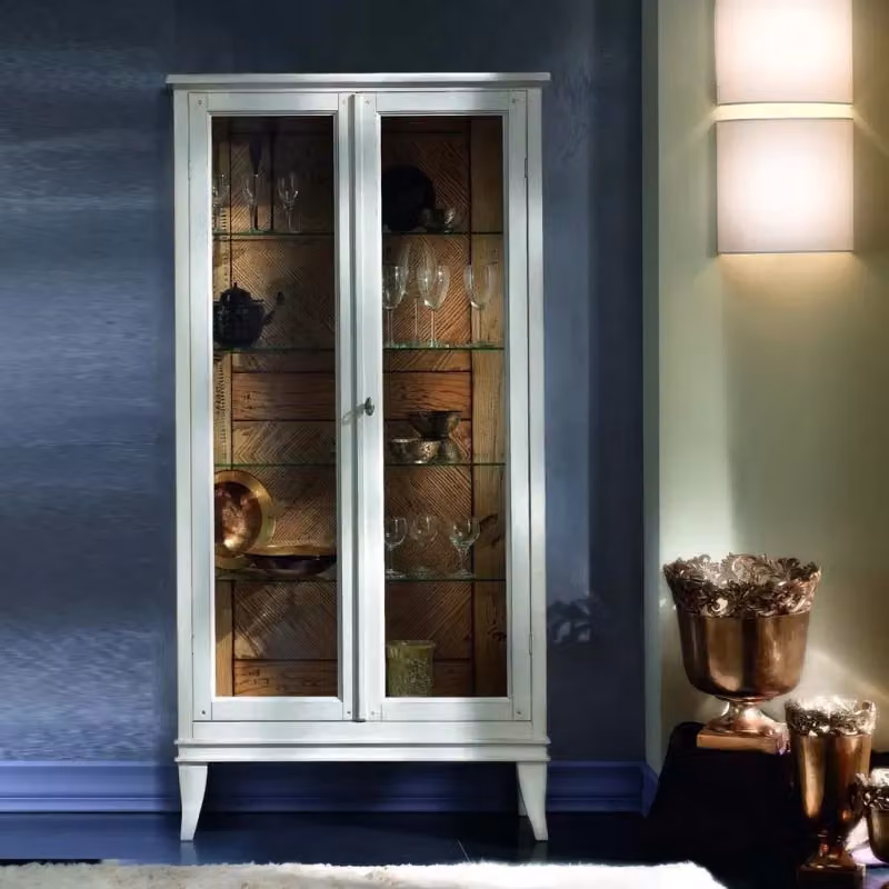 Vetrina classica con 2 ante in vetro Mobili 2G in legno bianco shabby L: 83 cm, P: 36 cm, H: 170 cm – 2