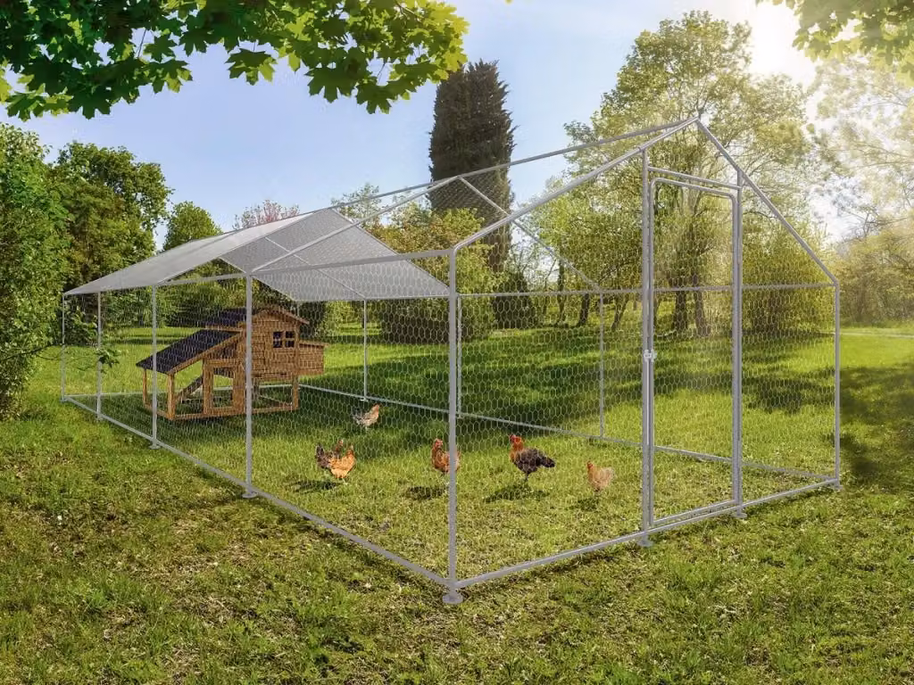 Recinto per galline Habitat et Jardin in acciaio zincato grigio, 24 m², L: 8 m, P: 3 m, H: 2 m – 2