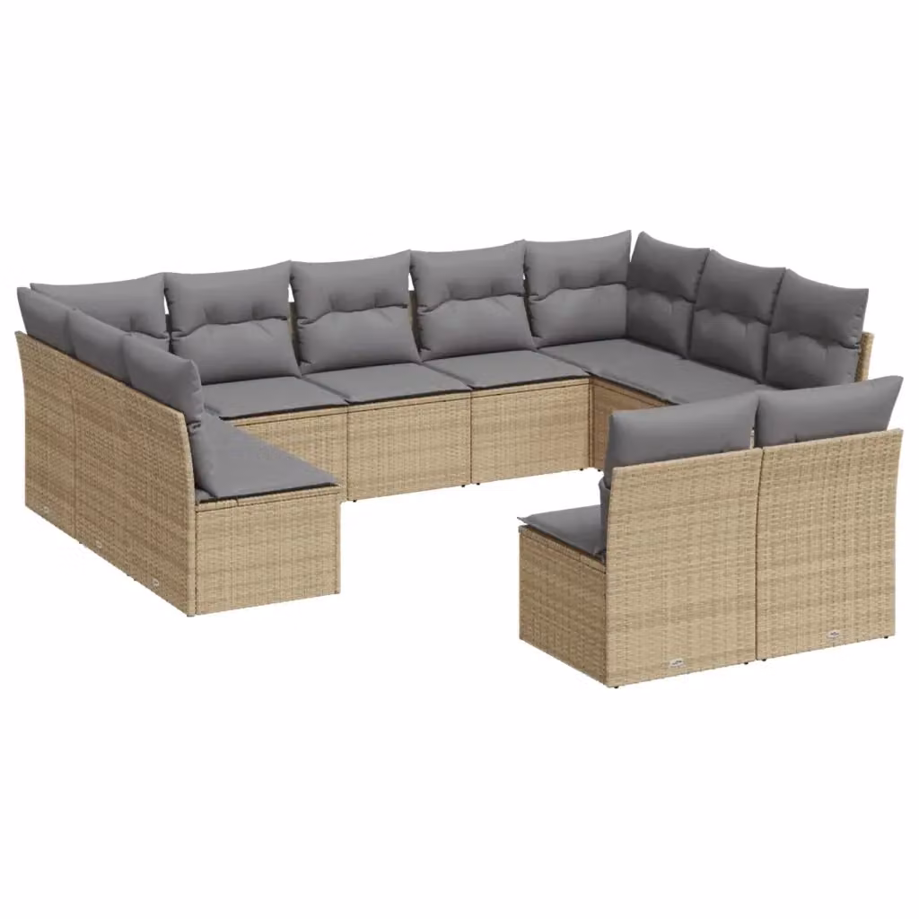 Set di Divani da Giardino vidaXL 11 pz in Polyrattan con Cuscini Beige e Grigio per Terrazza e Giardino – 2