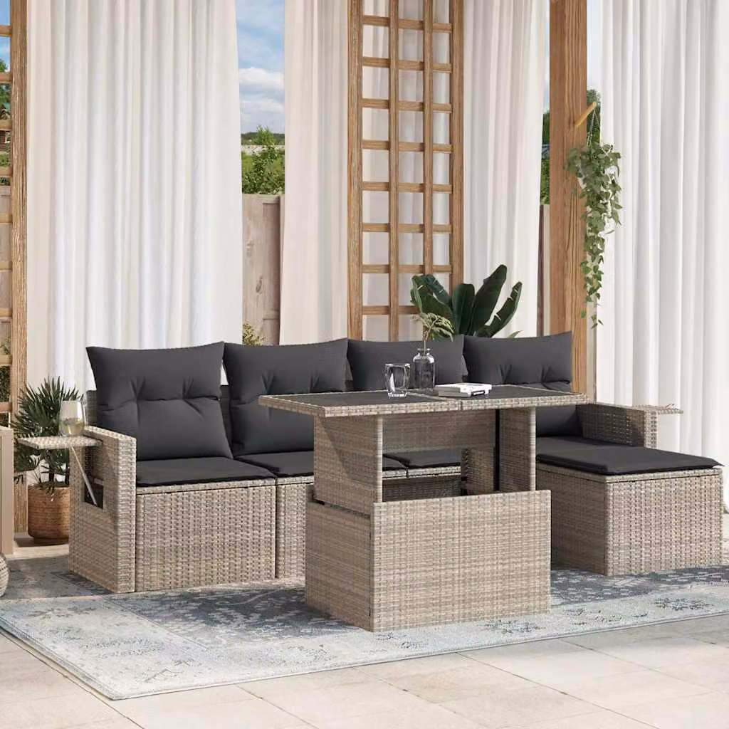 vidaXL Set Divano da Giardino 6pz in Polyrattan con Cuscini Antracite e Grigio – 1