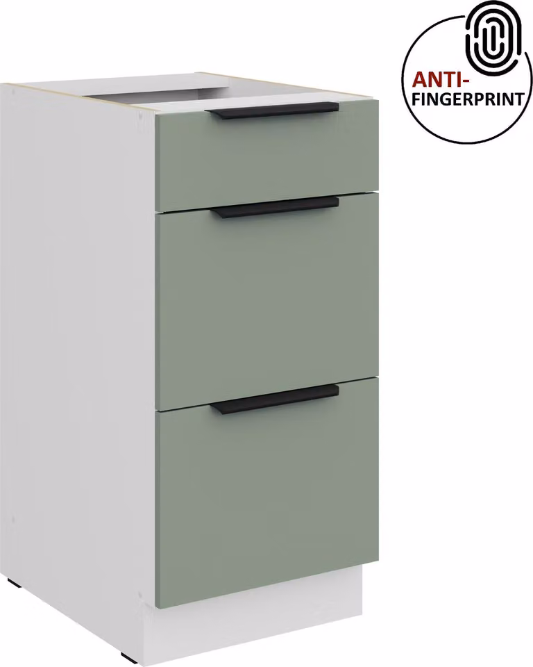 Mobile base da cucina da 40 cm, cucina ARIA in acquamarina ultra opaca + bianco opaco, frontali di alta qualità con rivestimento anti-impronta, mobile da cucina con chiusura ammortizzata
