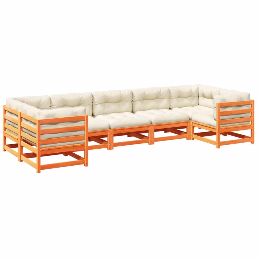 Maison Exclusive - Set Divani Giardino 7 pz con Cuscini Marrone Cera Massello Pino