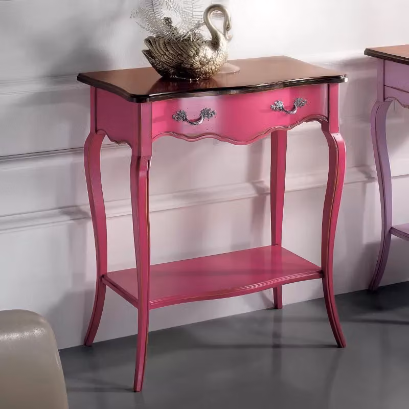 Consolle classica in legno di faggio con 1 cassetto in stile shabby chic bicolore rosa e marrone L: 71 cm, P: 37 cm, H: 74 cm - Mobili 2G – 3