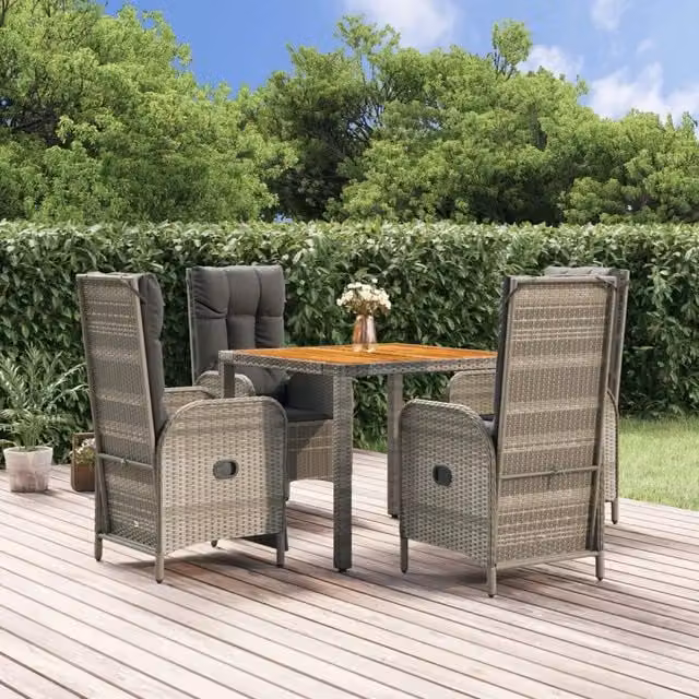 Set da Pranzo da Giardino 5 pz con Cuscini in Polyrattan Grigio 3185050