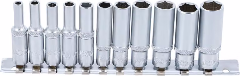 BGS 2221 | Set di chiavi a bussola, esagonali, profonde | 11 pezzi | 6,3 mm (1/4") | SW 4 - 13 mm | CV acciaio