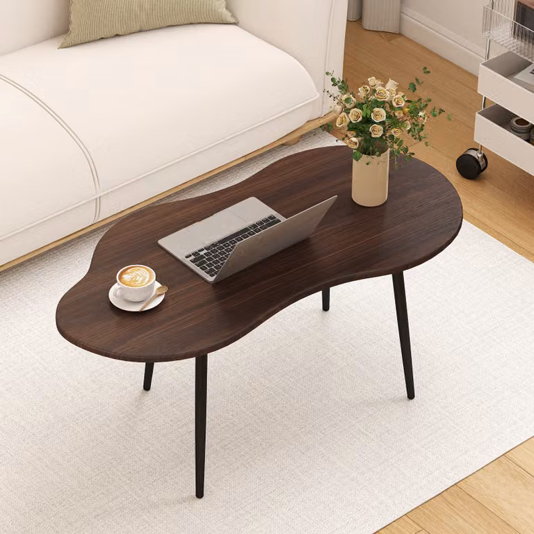 Tavolino da caffè a forma di nuvola Costway in legno e metallo colore noce per soggiorno o ufficio