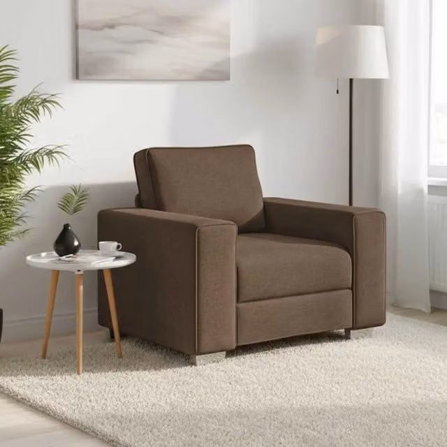 Poltrona moderna vidaXL in tessuto marrone con braccioli per soggiorno L: 100 cm, H: 82 cm, P: 77 cm