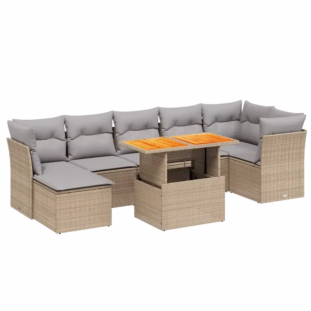 vidaXL Set Divano da Giardino 8 pz a L in Polyrattan con Cuscini Beige e Grigio e Tavolino da Caffè – 2