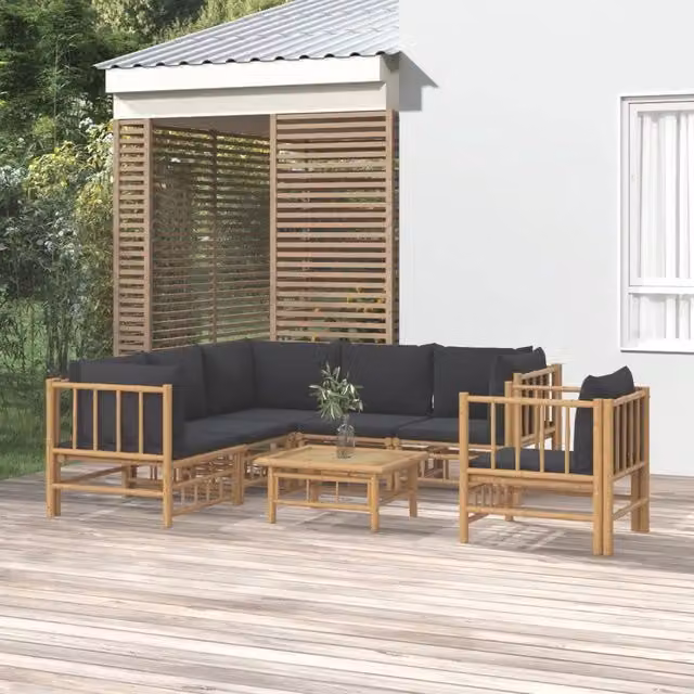 Set Salotto da Giardino 7pz con Cuscini Grigio Scuro Bambù 3155221