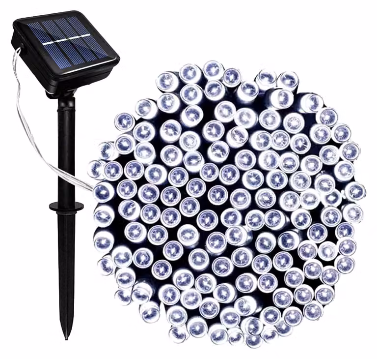 Catena luminosa solare, 12 metri, 100 LED, 8 modalità, grado di protezione IP65 (resistente all'acqua), colore bianco