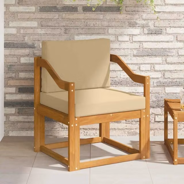 Divano da esterno moderno in legno di acacia massello e poliestere color marrone e beige – 1