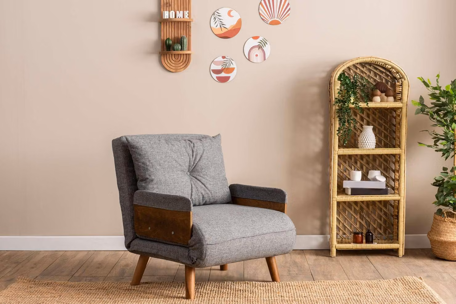 Hanah Home, Cosmo Single - Light Grey, divano letto a 1 posto, grigio chiaro, 100% POLIESTERE, 77 x 70 x 82 cm