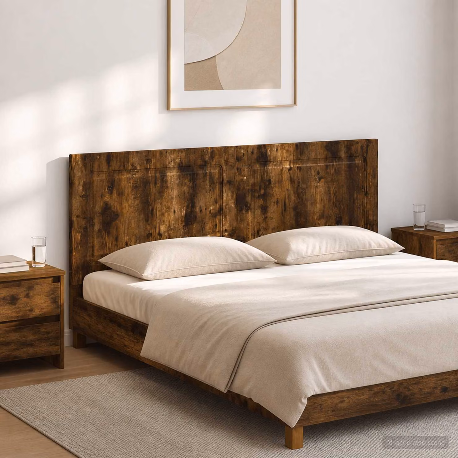 Testiera da muro moderna vidaXL UTRECHT in legno ingegnerizzato, colore Rovere Fumo, L: 161,0 cm, H: 50,0 cm, P: 3,0 cm