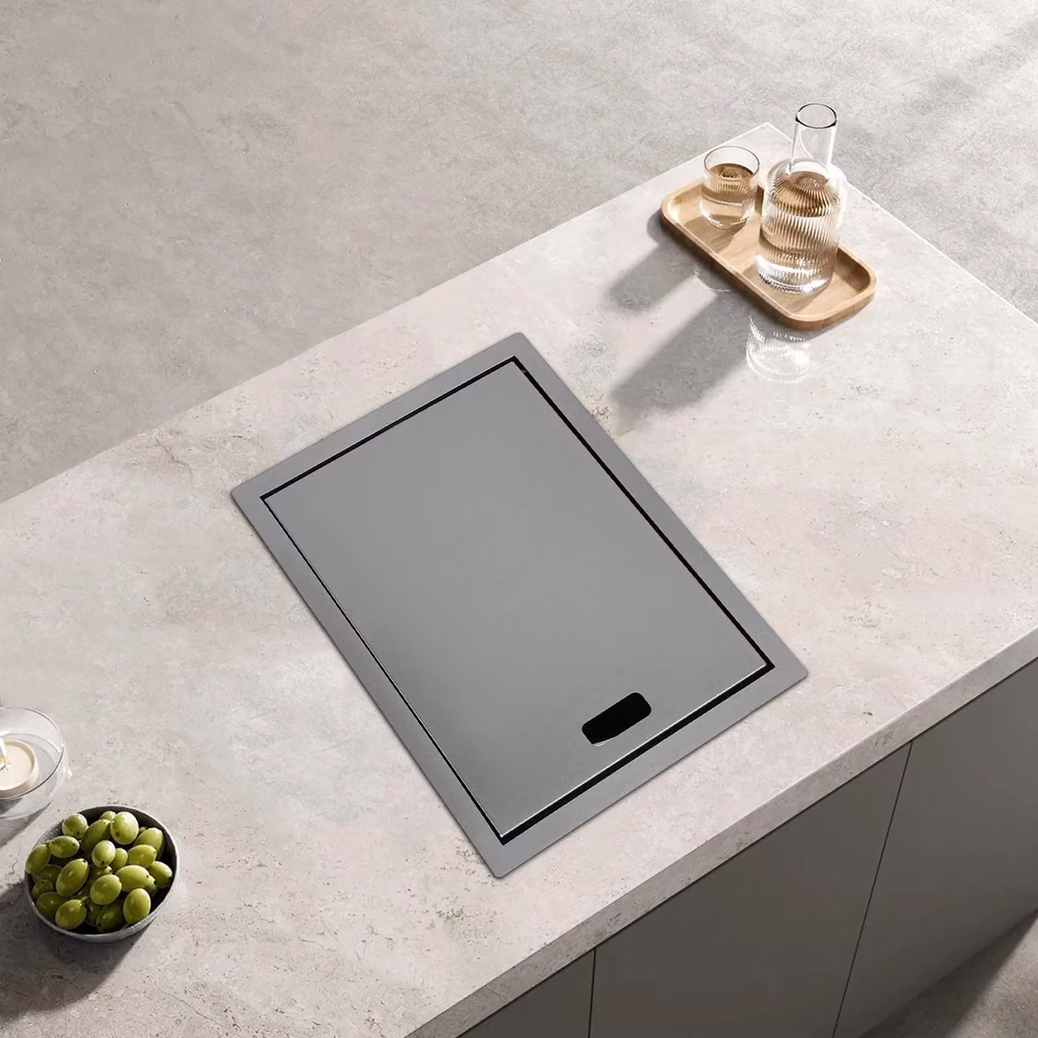 Lavello da cucina - Lavello da incasso a vasca singola rettangolare - Acciaio inox 304 - 440×320×210 mm - Con rubinetto, 1 foro - Grigio scuro