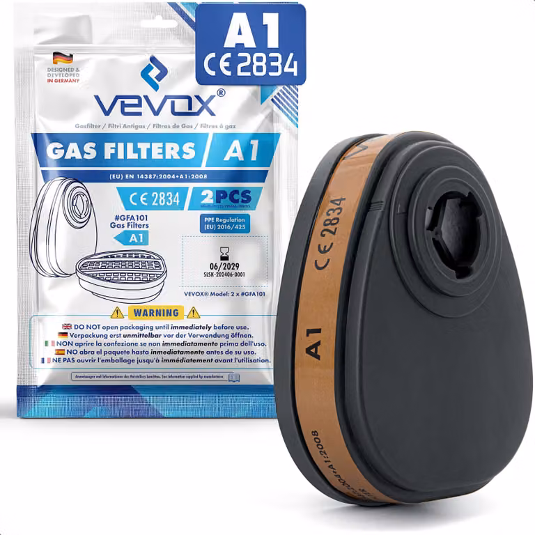 Filtro per gas VEVOX® A1, per maschere di protezione respiratoria - Confezione da 2 - Filtri per maschere antigas