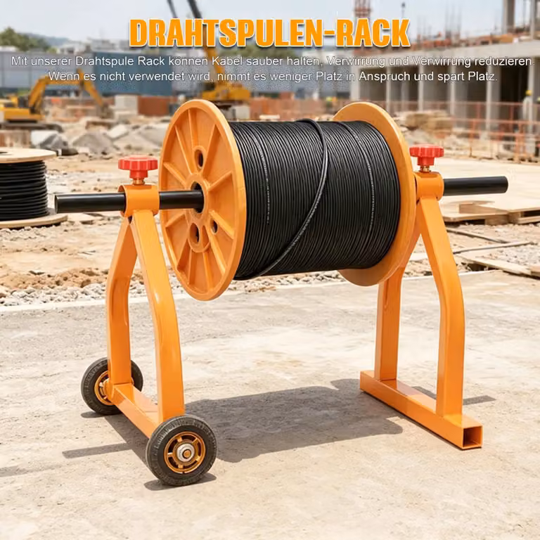 Supporto per bobine di cavi - Struttura in acciaio robusta - Capacità di carico: 100 kg - Costruzione triangolare - Supporti larghi - Adatto per bobine fino a 71 cm - Colore: arancione