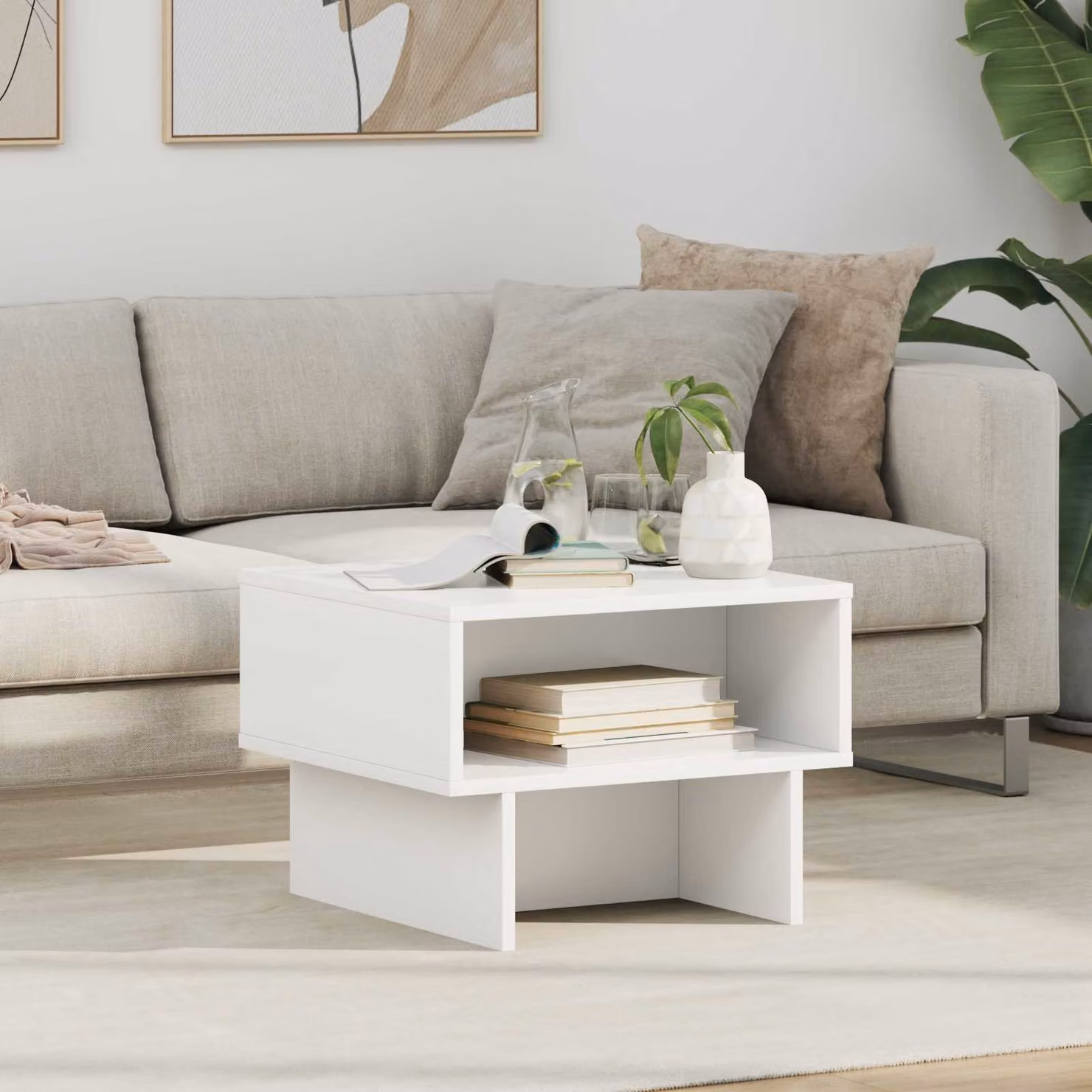vidaXL Tavolino da salotto rettangolare in legno MDF bianco L: 48 cm, P: 46 cm, H: 35 cm