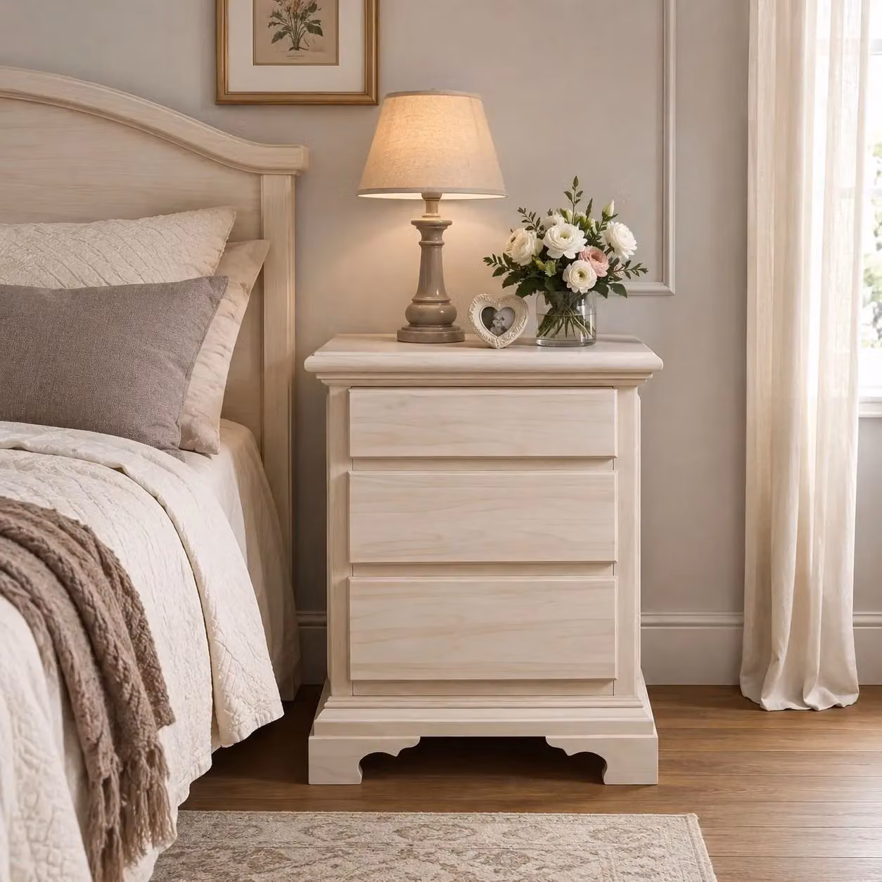 Comodino classico in legno di pino grezzo con 3 cassetti Mobili 2G L/P/H: 50 x 38 x 65 cm – 2