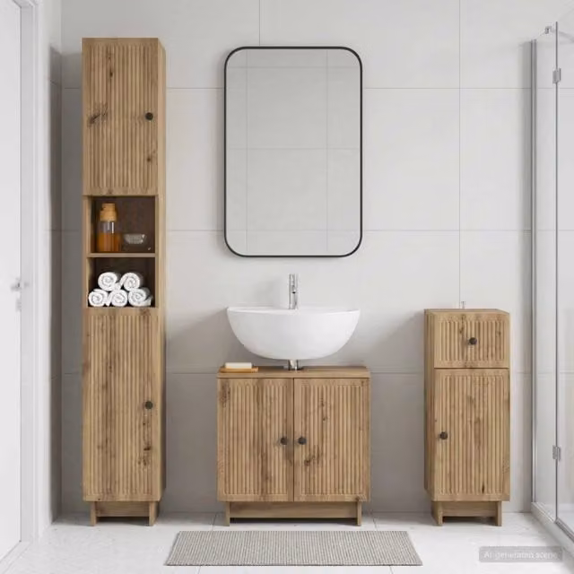Set di armadietti da bagno in 3 pezzi EDE Rovere Artigianale 3417827