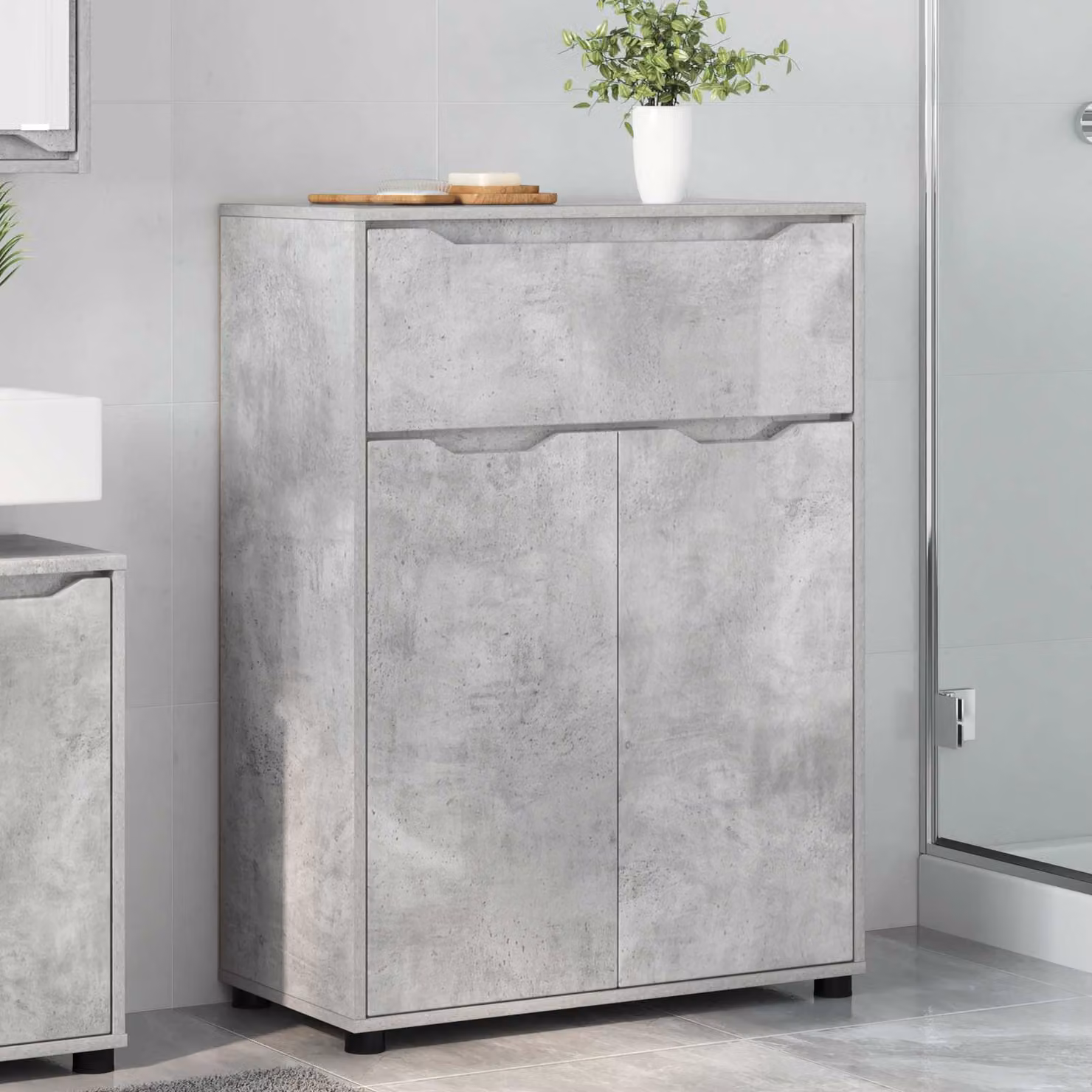 Mobile da bagno moderno vidaXL in MDF e plastica, colore grigio cemento, L: 72,5 cm, P: 36,5 cm, H: 100 cm