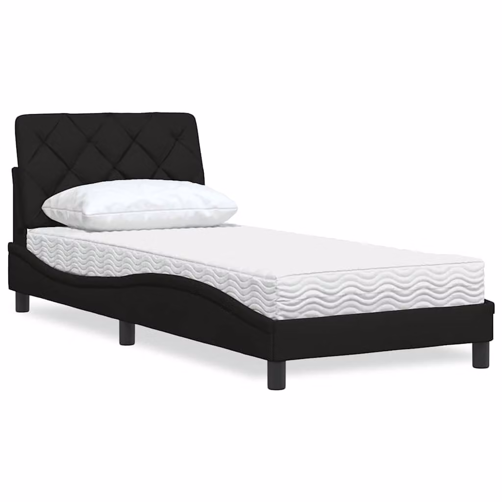 Letto con Materasso vidaXL in Tessuto Nero L 90 x P 200 cm – 1