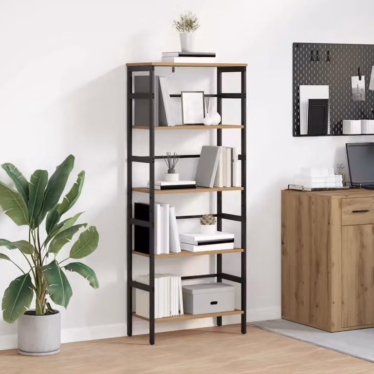 Libreria industriale vidaXL a 4 livelli in legno e metallo, colore marrone, L 60 cm x P 29,5 cm x H 149 cm