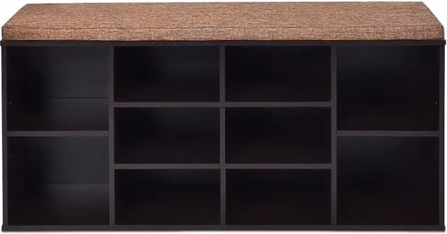 Scarpiera Design Mania con 10 cubi e seduta imbottita marrone con ripiani regolabili per ingresso e camera da letto L/P/H: 150 x 30 x 104 cm – 1