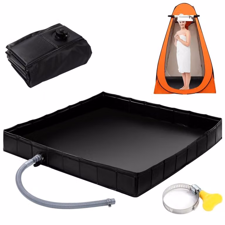 Doccia pieghevole - Base doccia portatile - Impermeabile - Tubo di scarico da 100 cm - 104 x 104 x 13 cm - Adatta per campeggio - Vaschetta doccia
