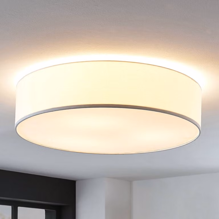 Plafoniera soffitto Gordana Lindby, dimmerabile, Bianco / Opale, Soggiorno / Sala da pranzo, Tessuto / Stoffa / Seta, Moderno, Plafoniera