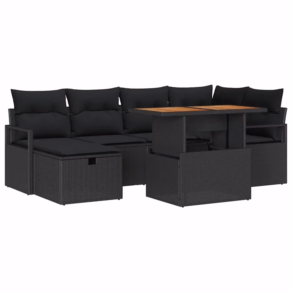 Set Divano da Giardino a L vidaXL in Polyrattan e Legno di Acacia con 7 Pezzi, Colore Nero e Marrone – 2