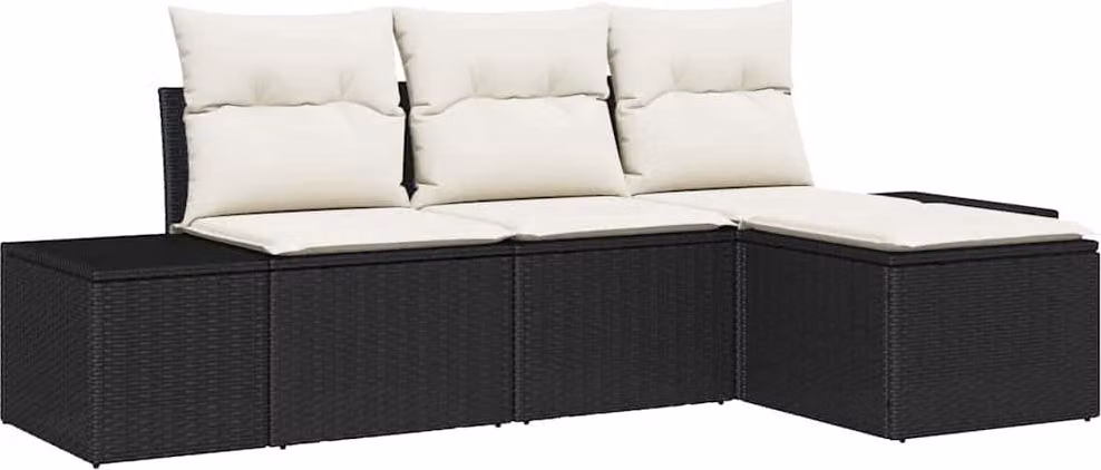 Set Divano da Giardino con cuscino 4 pcs Nero polyrattan