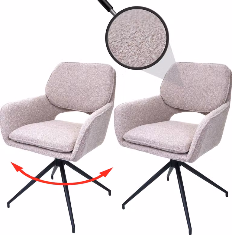Set di 2 sedie da pranzo HWC-N74, sedie da cucina, girevoli con sistema di ritorno automatico, rivestite in tessuto bouclé (540g/m²), colore beige