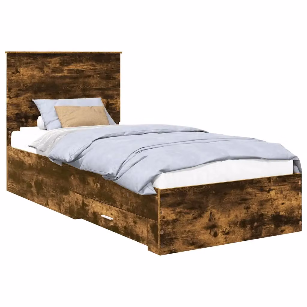 Struttura letto moderno vidaXL con cassetti in legno Rovere e Argento L: 190 cm, P: 75 cm, H: 200 cm – 2