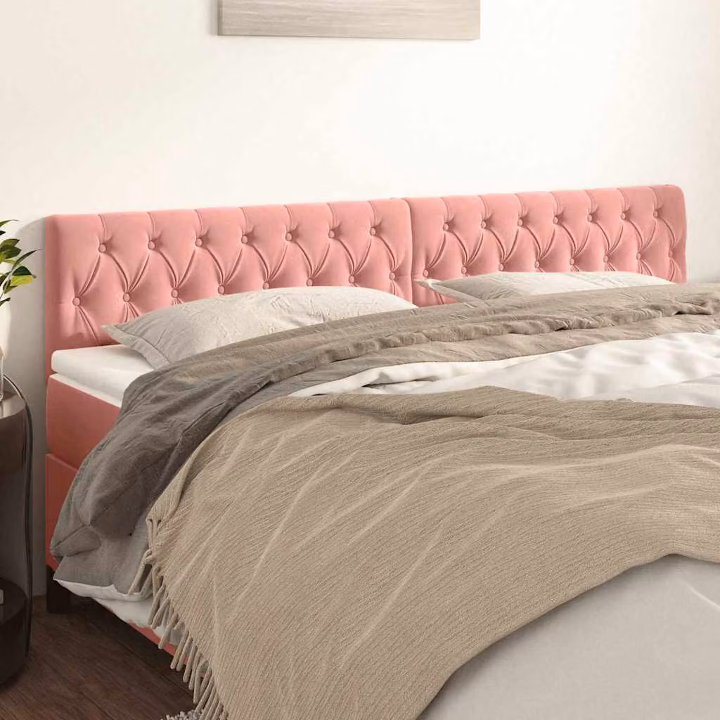 Testiera per letto vidaXL in velluto rosa con pannello imbottito, L: 200 cm, P: 7 cm, H: 78-88 cm