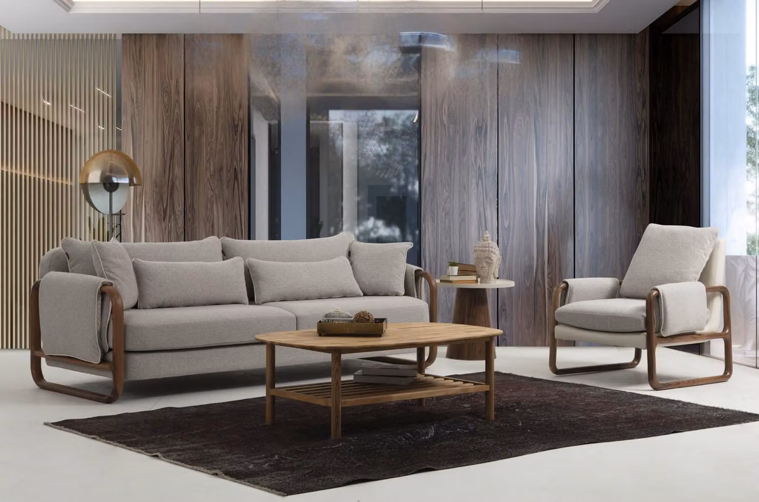 Sofagarnitur 31 Sitzer Sessel Dreisitzer Modern Stoff Grau Set Design