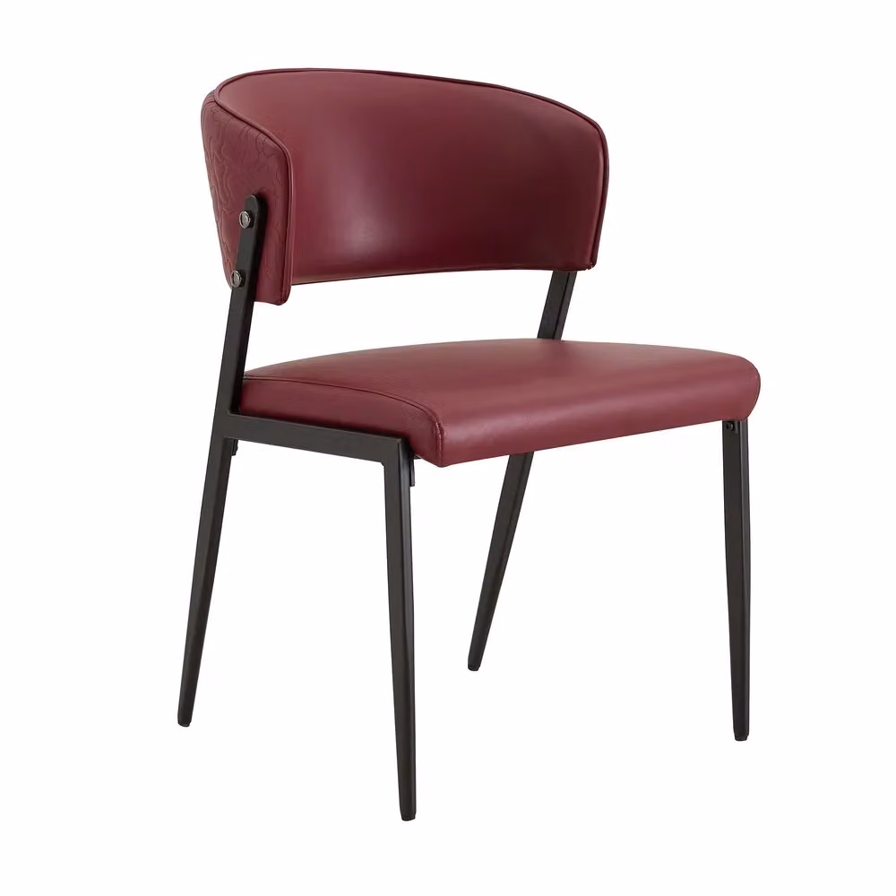 Set di 2 sedie da pranzo Minimal in stile moderno, rivestimento in similpelle rossa e gambe in metallo con schienale ergonomico – 2