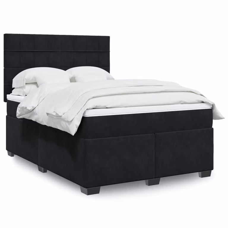 vidaXL Giroletto a Molle con Materasso in Velluto Nero L/P/H: 140 x 200 cm