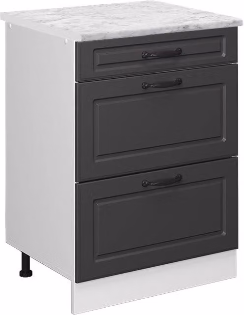 Mobiletto base per cucina R-Line Antracite rustico/Bianco 60 cm PL Marmo Vicco