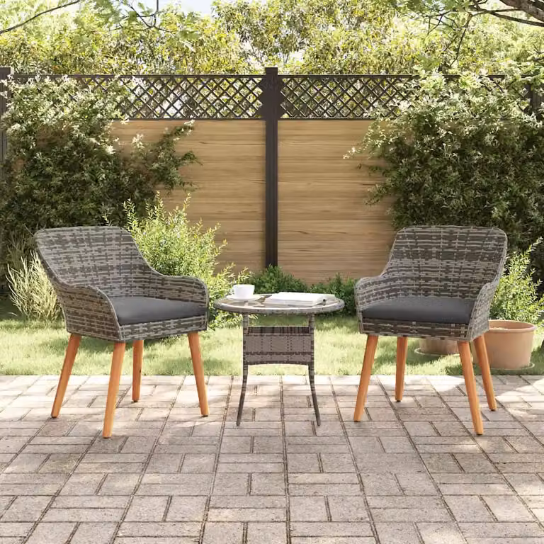 Set di 2 sedie da giardino vidaXL in polyrattan e legno di acacia con cuscini grigi
