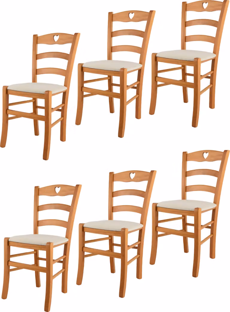t m c s Tommychairs - Set di 6 sedie CUORE per cucina e sala da pranzo, struttura robusta in legno di faggio laccato nel colore miele e sedile imbottito rivestito in tessuto nel colore avorio