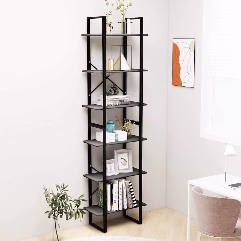 Set di 2 Scaffali portaoggetti vidaXL Grigio Moderno in Legno e Metallo L/P/H: 60 x 30 x 210 cm