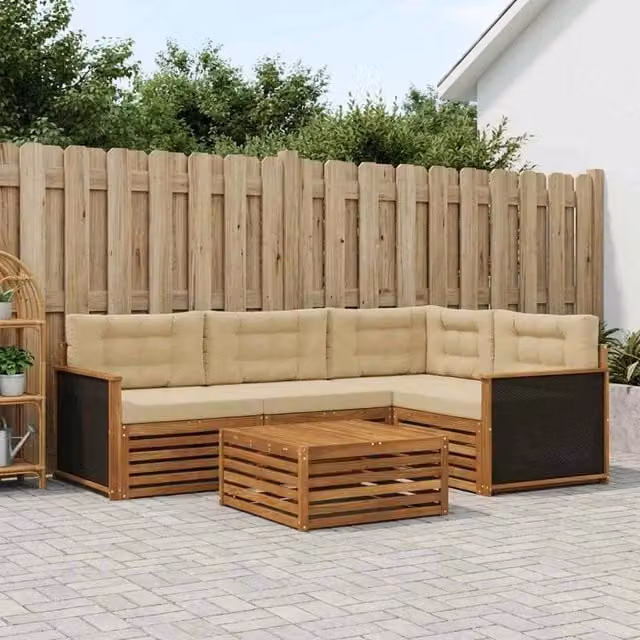 Set di divani da esterno 5 pz Naturale e Beige Poliestere 3383316