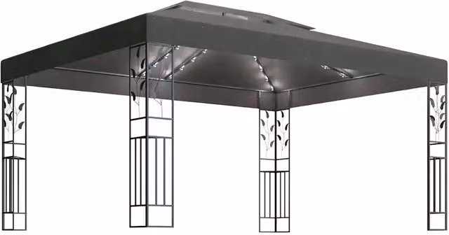 Gazebo | Pergolato con Tetto Doppio e Luci LED 3x4 m Antracite