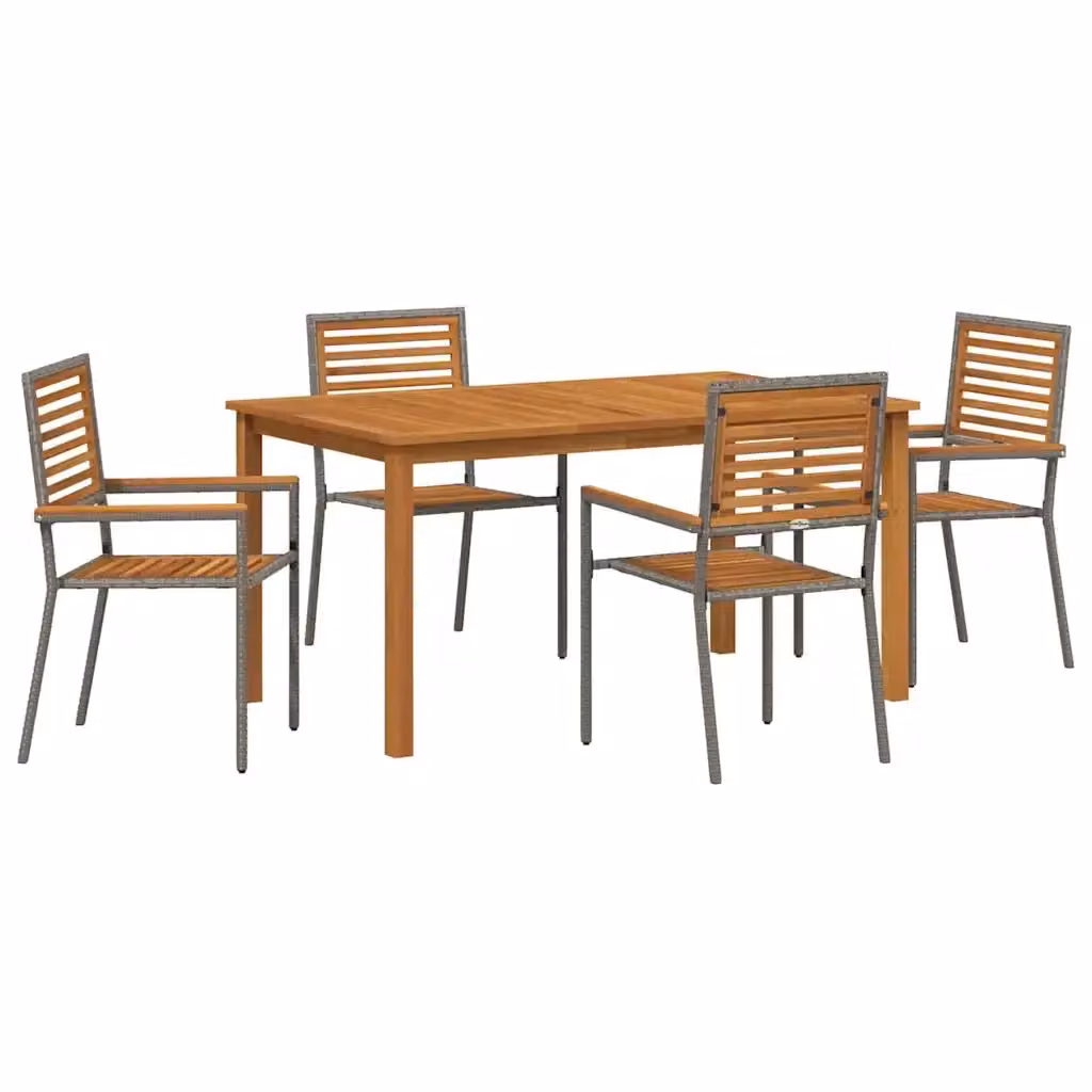 Set da Pranzo per Giardino e Terrazzo vidaXL in Polyrattan e Legno di Acacia, 5 Pezzi, Grigio e Marrone – 2