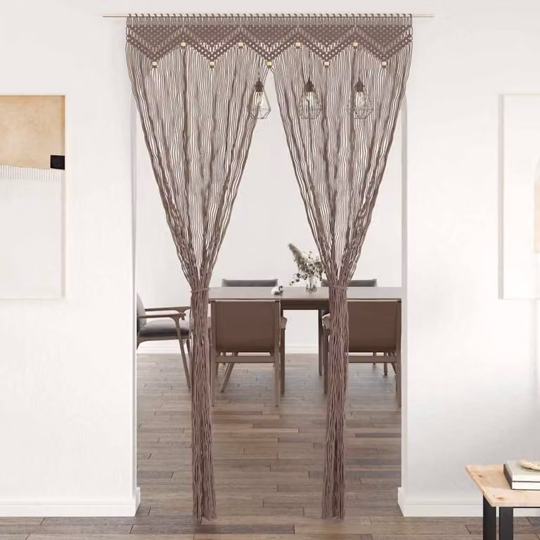 Tenda Macramè vidaXL in Cotone e Poliestere, Stile Boho, Grigio/Beige, L: 140 cm x H: 240 cm