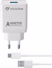 Caricabatterie Cellularline Adaptive Fast Charger Kit 15W con USB Type-C e USB Type-A, Bianco