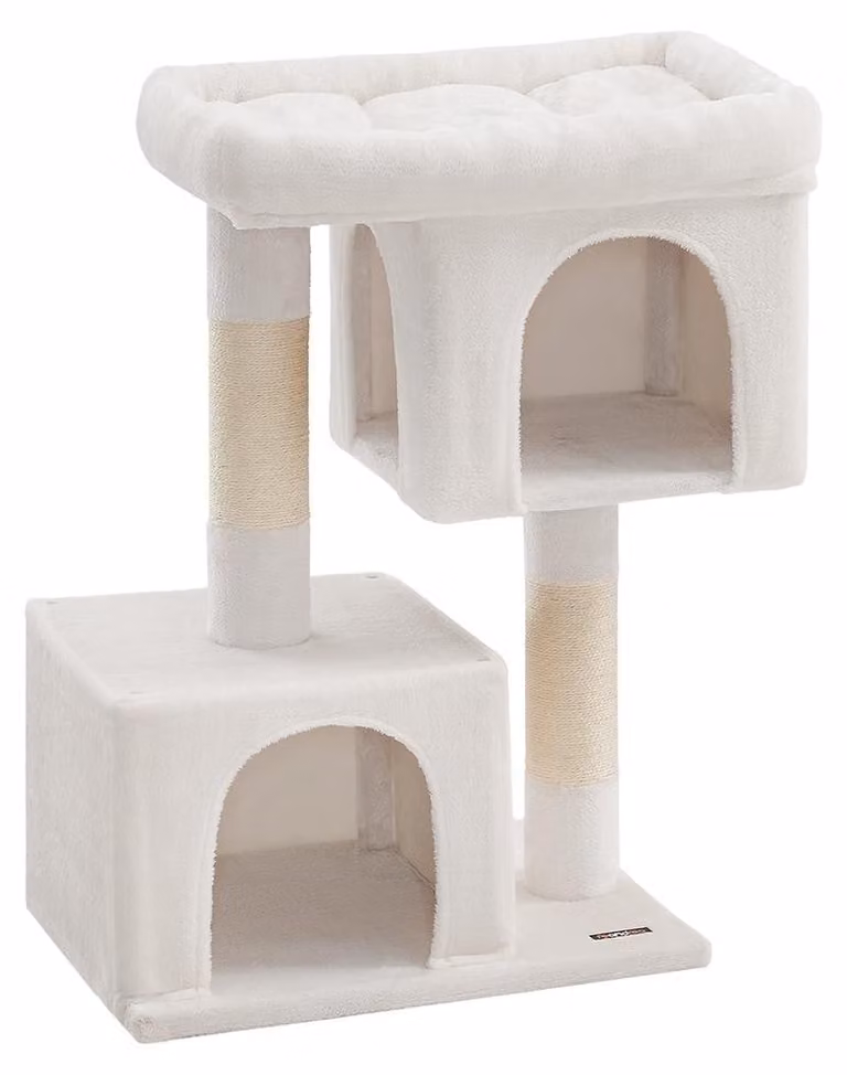 Kratzbaum – Tiragraffi – Casa per gatti – Pannello di fibra a media densità, peluche, sisal – 68 x 48 x 101 cm – Colore crema – 14,3 kg