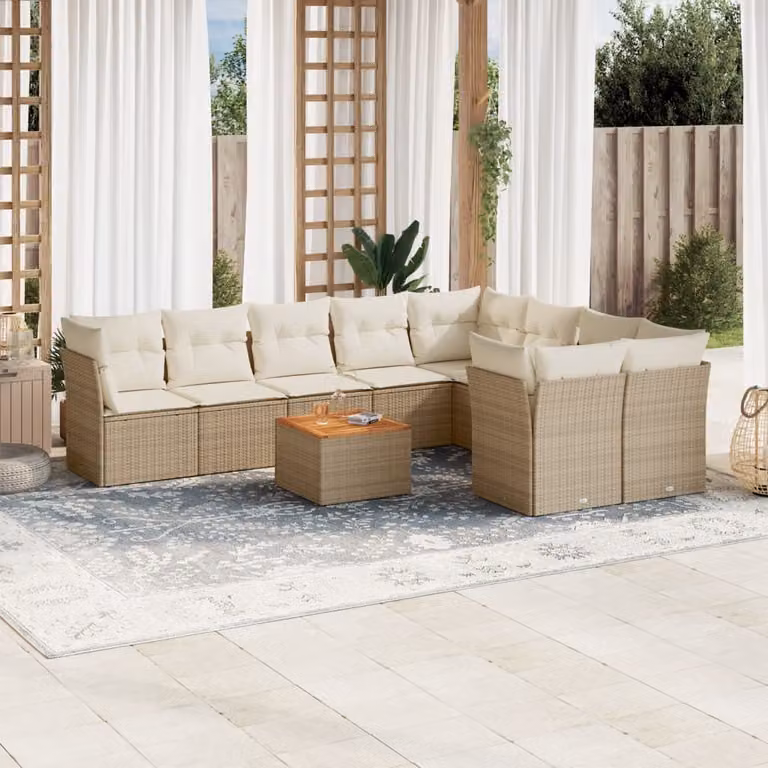 Maison Exclusive - Set da giardino 10 pezzi con cuscini in polyrattan beige