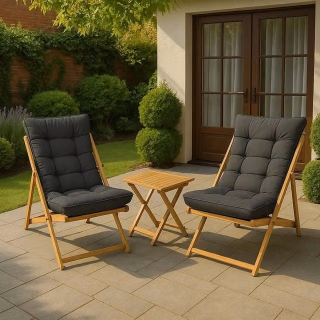 Set Salotto da Esterno DMORA Leni con Divano a 2 Posti e Tavolino, Legno Massello Trattato, Marrone e Giallo – 1