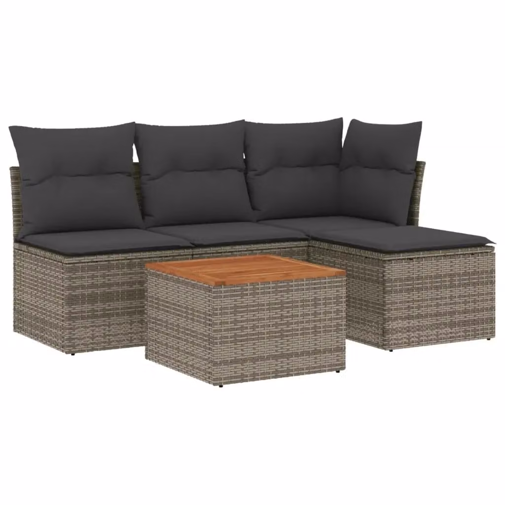 vidaXL Set Divano da Giardino 5 pz a Forma di L in Polyrattan Grigio con Cuscini e Tavolino – 2